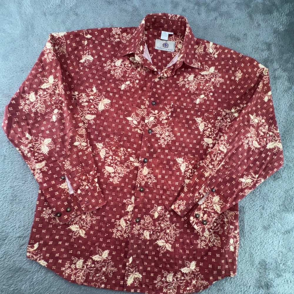 The‎ Territory Ahead Button Up Mens M Red Cotton Floral Batik Long Sleeve